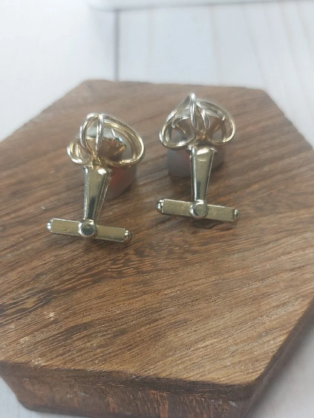 Silver-Tone Men's Cufflinks with Clear Stone Accent